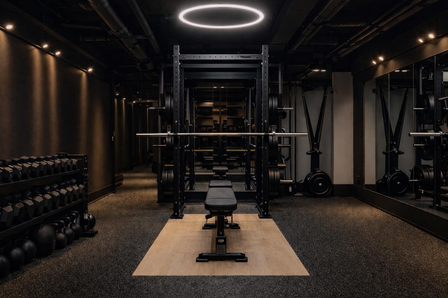 Empty private gym floor at Reclusion Dorking